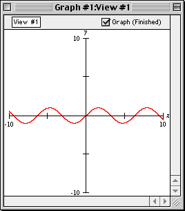 A view window displaying a graph with one active relation, y=sinx