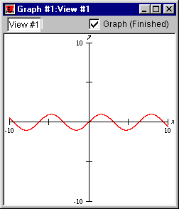 A view window displaying a graph with one active relation, y=sinx